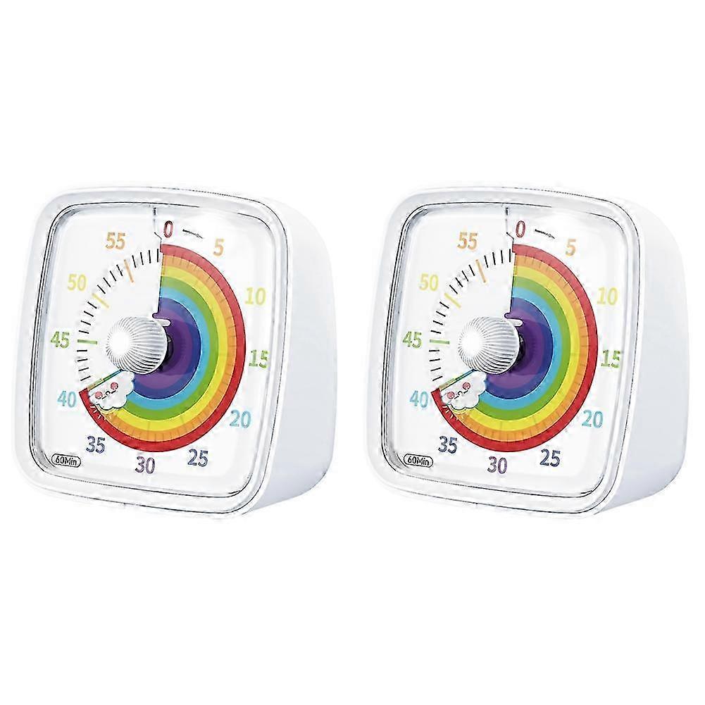 2X 60-Minute Visual Timer with Night Light,Countdown Timer,Pomodoro Timer with Rainbow Pattern compatible with Kids and Adults White