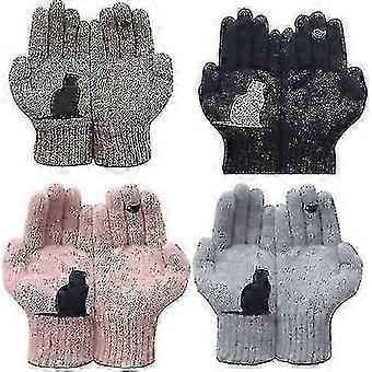 New Arrival Warm Cat Printing Ladies Woolen Gloves for Autumn and Winter Outdoor Activities 26-27