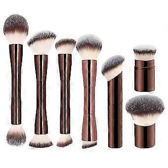 7 Piece Double Ended Makeup Brush Set, Rose Gold Synthetic Fiber Bristles