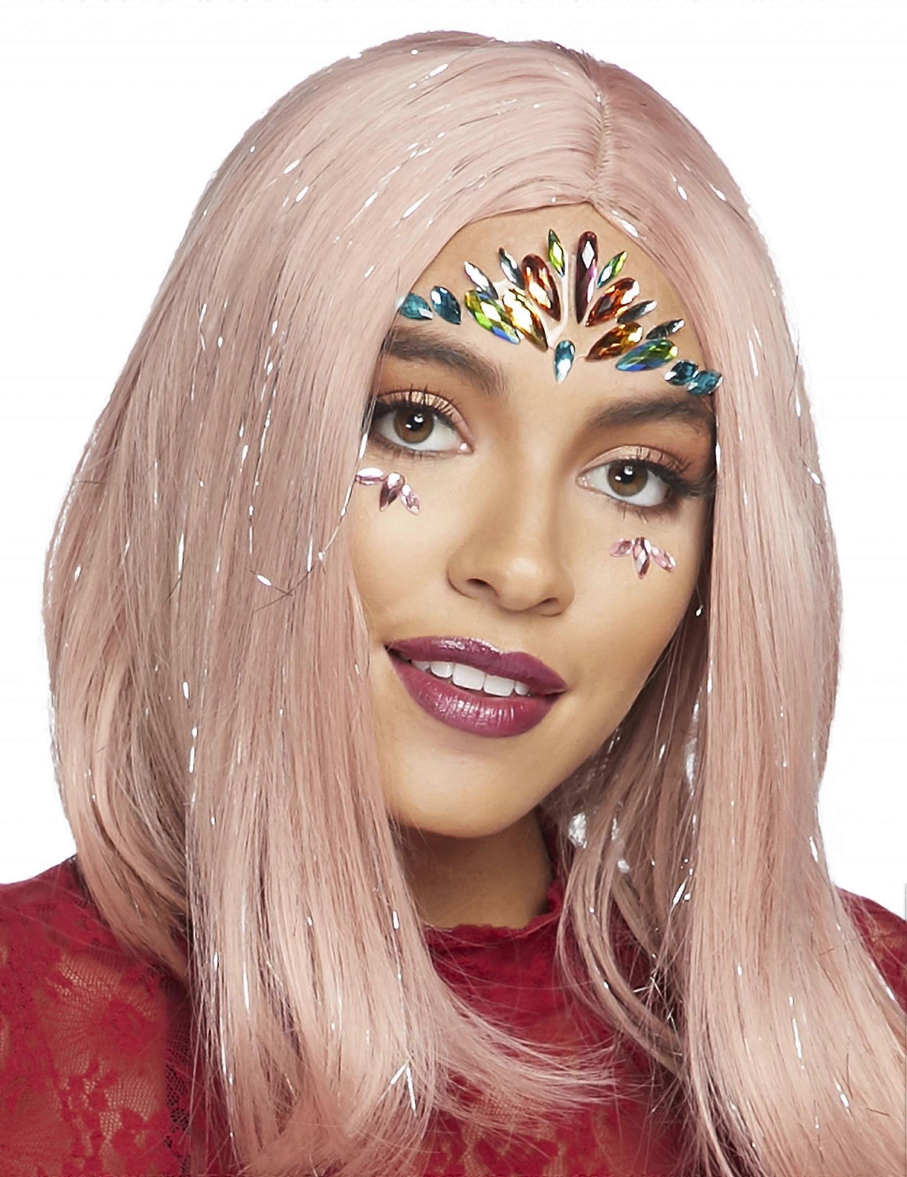 Multicolored adhesive face jewels
