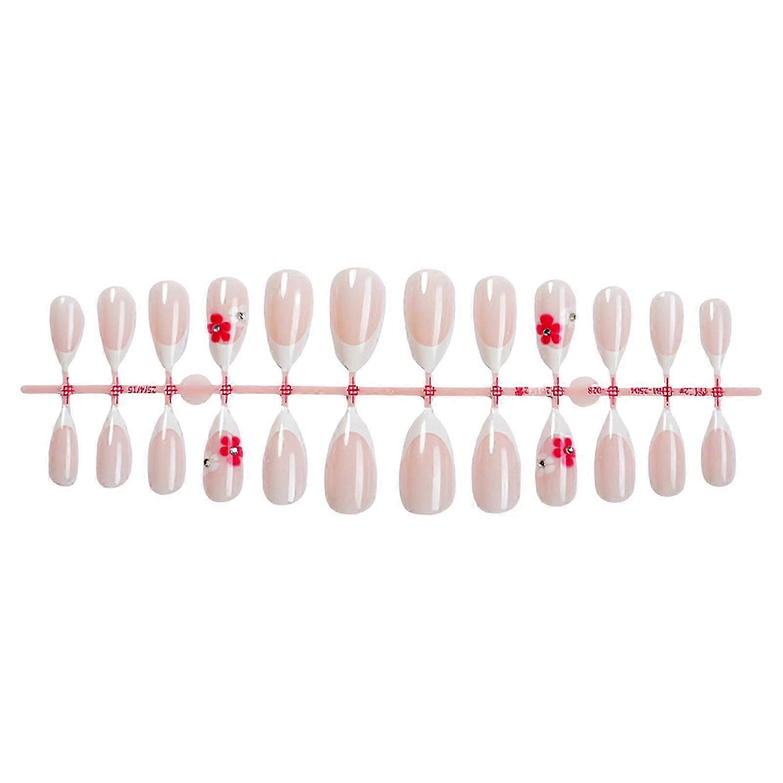 Almond Shape Nude Pink False Nails White Tip