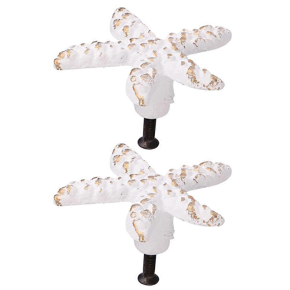 Sea Star Knobs Iron Retro Drawer Pulls for Decoration 4Pcs White Ocean Theme