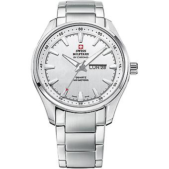 Schweiziska militära japanska kvarts analog man klocka med SM 34027.02 rostfrittstål armband