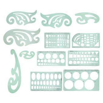 12Pcs Drawing Template Multifunctional Measuring Geometric Plastic Draft Ruler Design Supplies YEMAA
