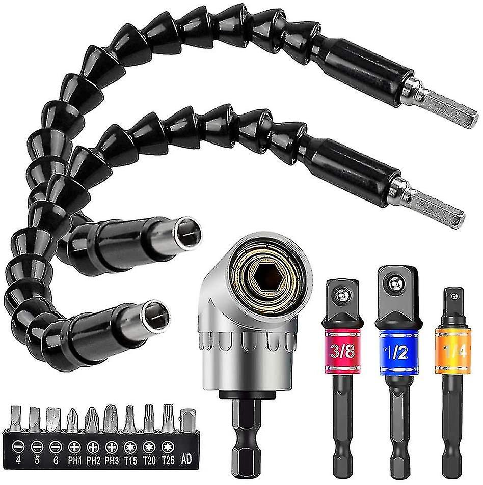 Flexible Drill Extension Hex Shank Drill Nut Driver Bit Set, 105 Right Angle
