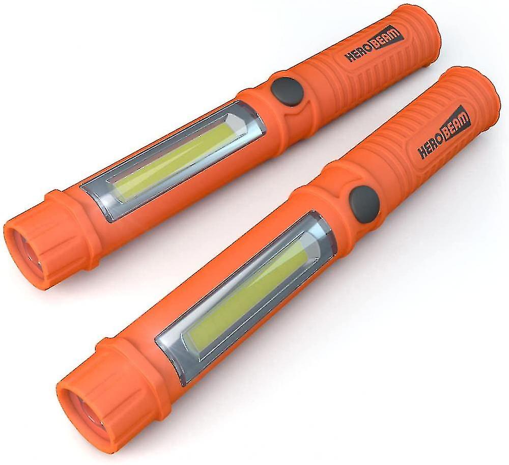 2 Pcs Yellow Car Emergency Light - Super Bright Led Torch/worklight With Magnet And Belt Clip - Batteries Included - Glovebox Essential For Night Time