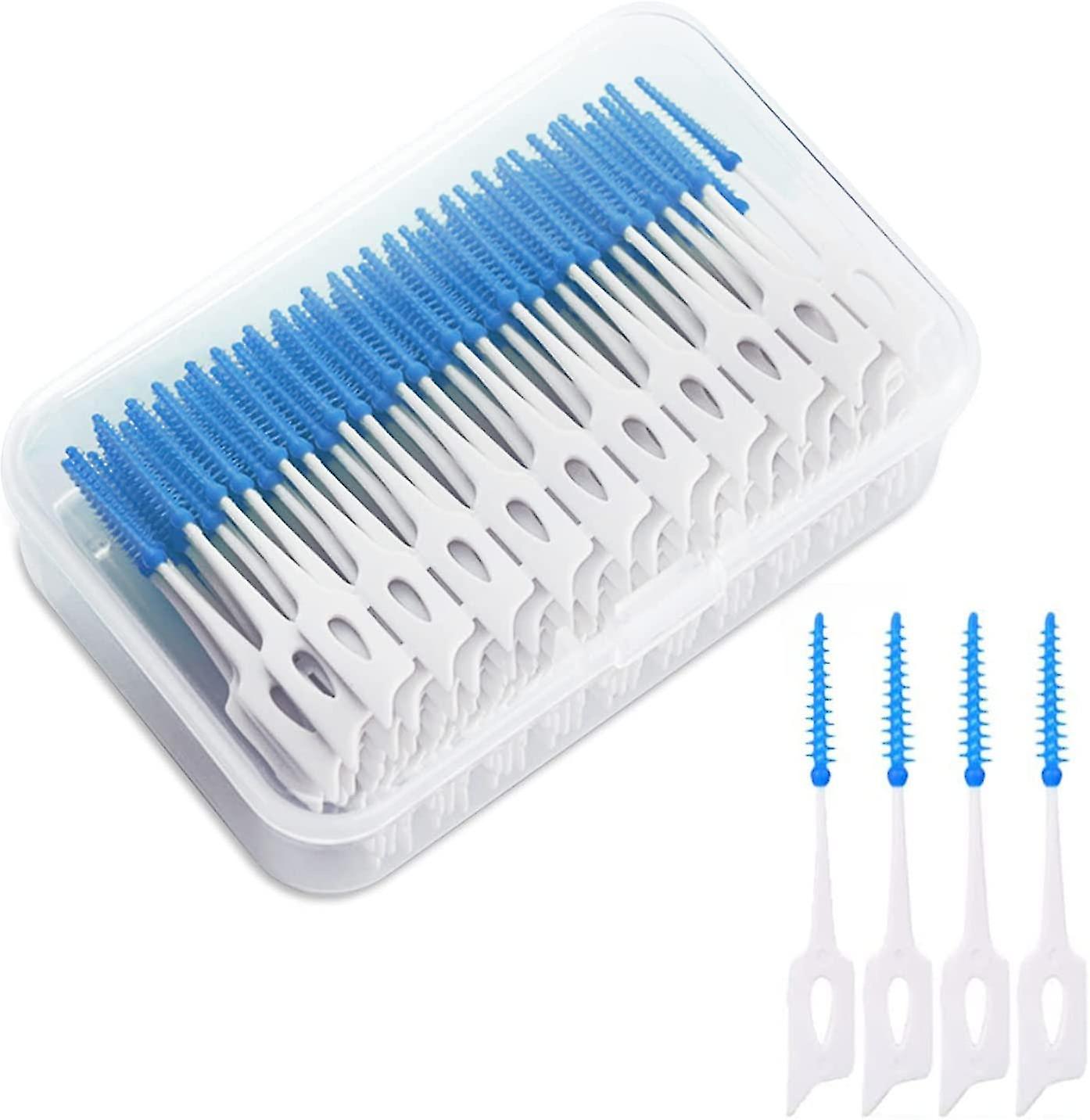 Pack Of 40 Interdental Brushes,silicone Dual Use Dental Floss Stick, Portable Dental Flossblue)