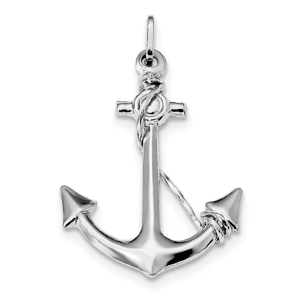 27mm 925 Sterling Silver Rhodium Plated Polished Nautical Ship Mariner Anchor With Rope Charm Pendant Necklace for Women