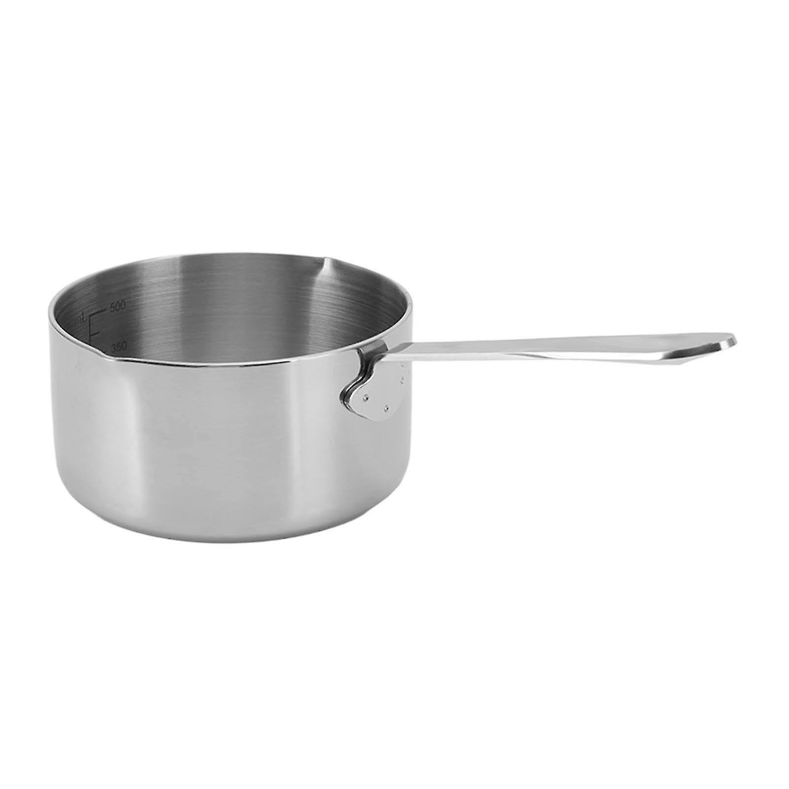 Butter Warmer Pot Small Pot Stainless Steel Butter Warmer Flat Bottom Milk Pot with Double Diversion Mouth Hanging Hole for Chocolate(500ML)