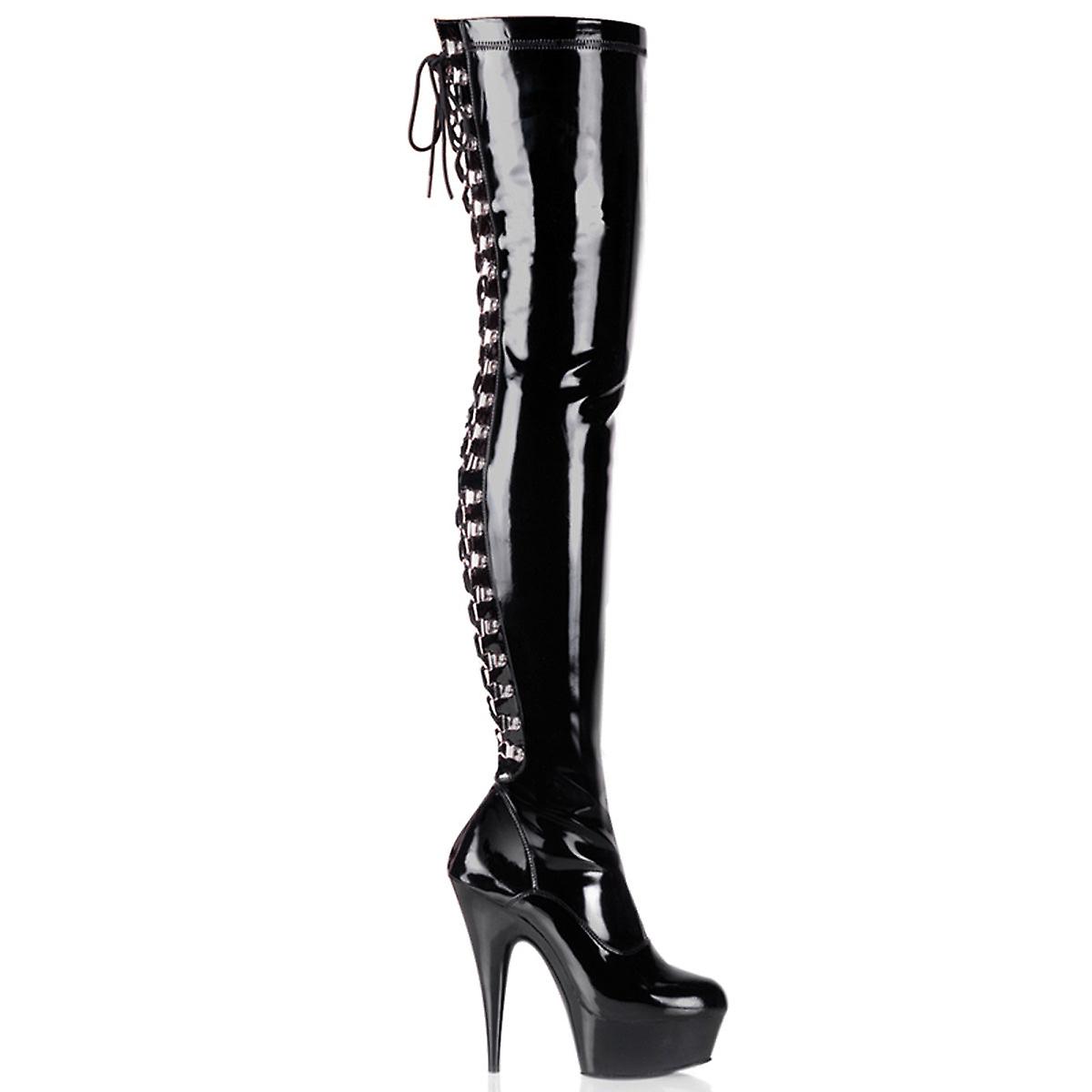 Bottes Pleaser Femmes Delight-3063 Blk Str Pat/blk