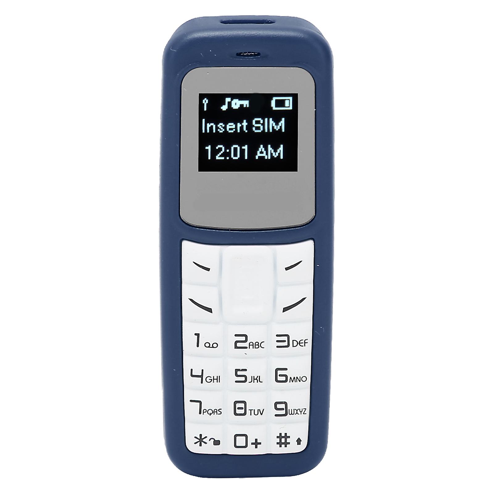 Mini Mobile Cell Phone Small Mobile Phone Bluetooth Headset Dialer with Ear Hook Support SIM 0.66inch Blue 