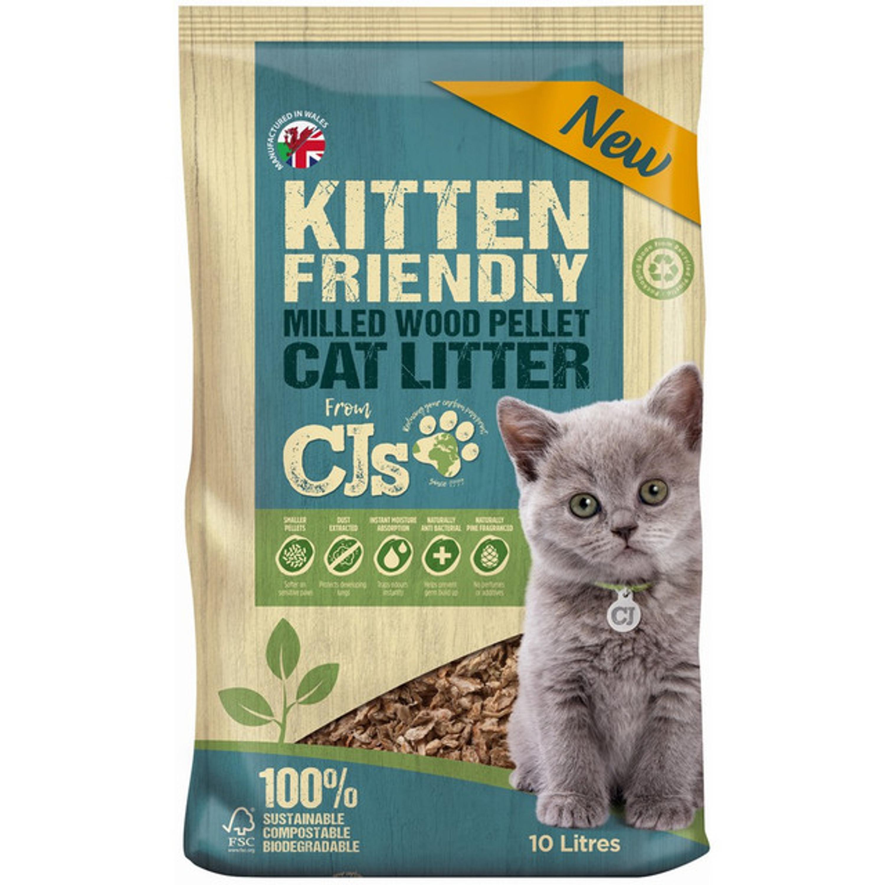 CJs Kitten Friendly Milled Wood Pellet Cat Litter 10L