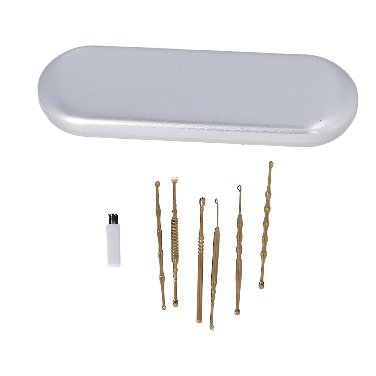 Ear Cleaning Kit Stainless Steel Glossy Polished Spoon Shaped Portable Case Ear Wax Removal Tool for Home Travel Gold