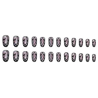 Medium Length Almond Fake Nail Aurora Glittering Butterfly Wings Pattern Nail Tips for Women and Girls Nail Decoration