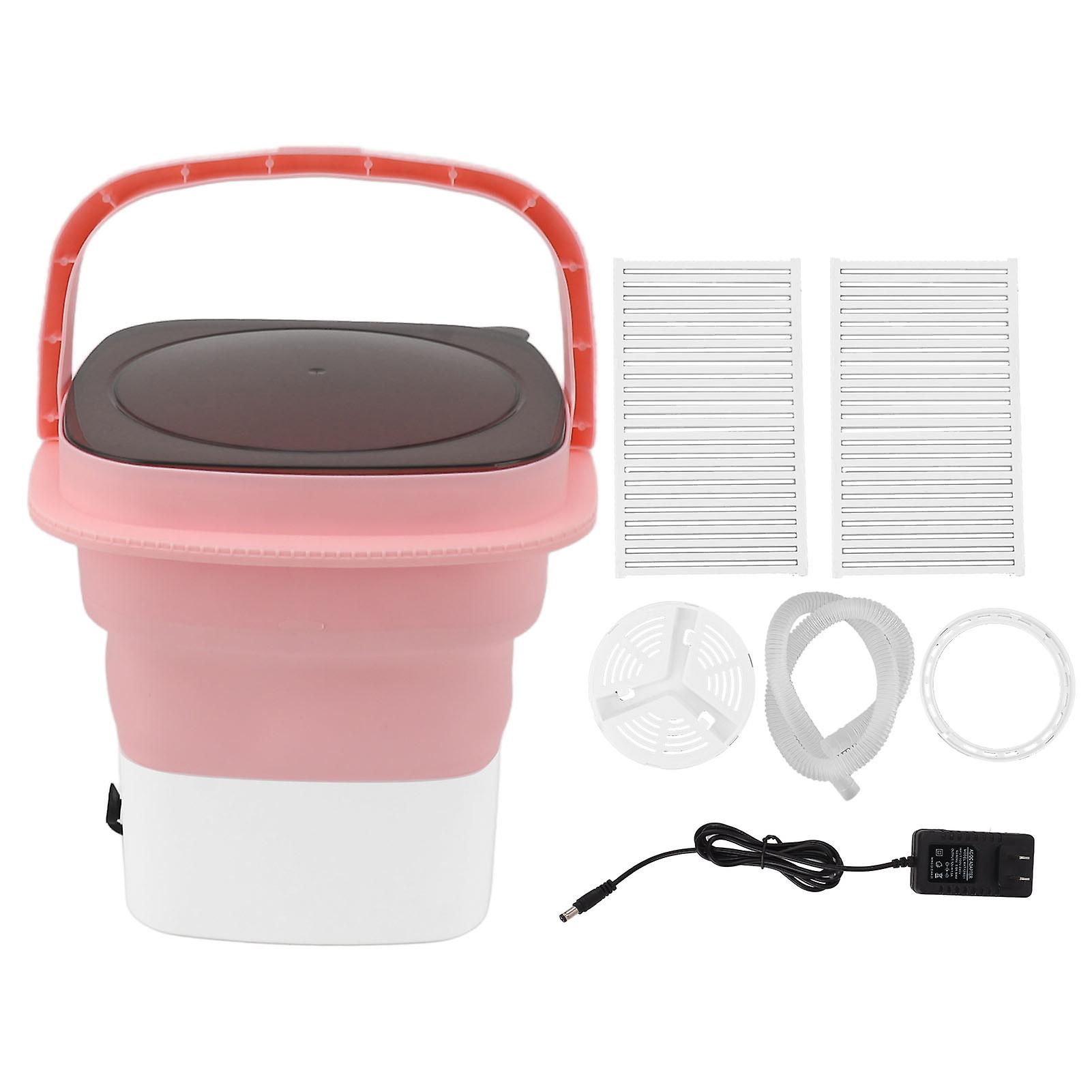 Compact Foldable Washing Machine for RV & Apartments - Adjustable Timer, Quiet, 120-240V US Plug, Pink