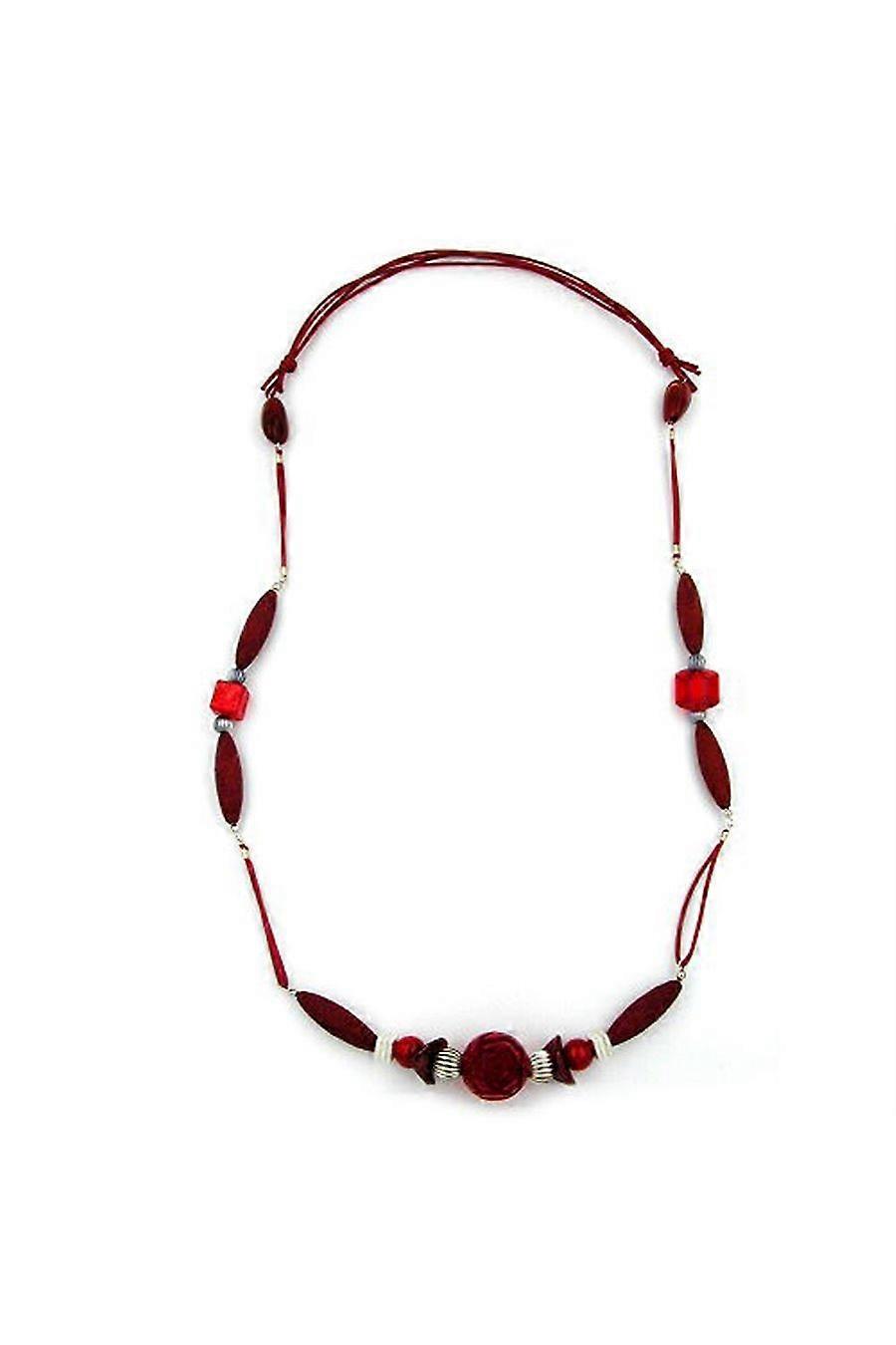 Necklace Rosette Pearl Red & Dull Silver 90cm - Gl04624