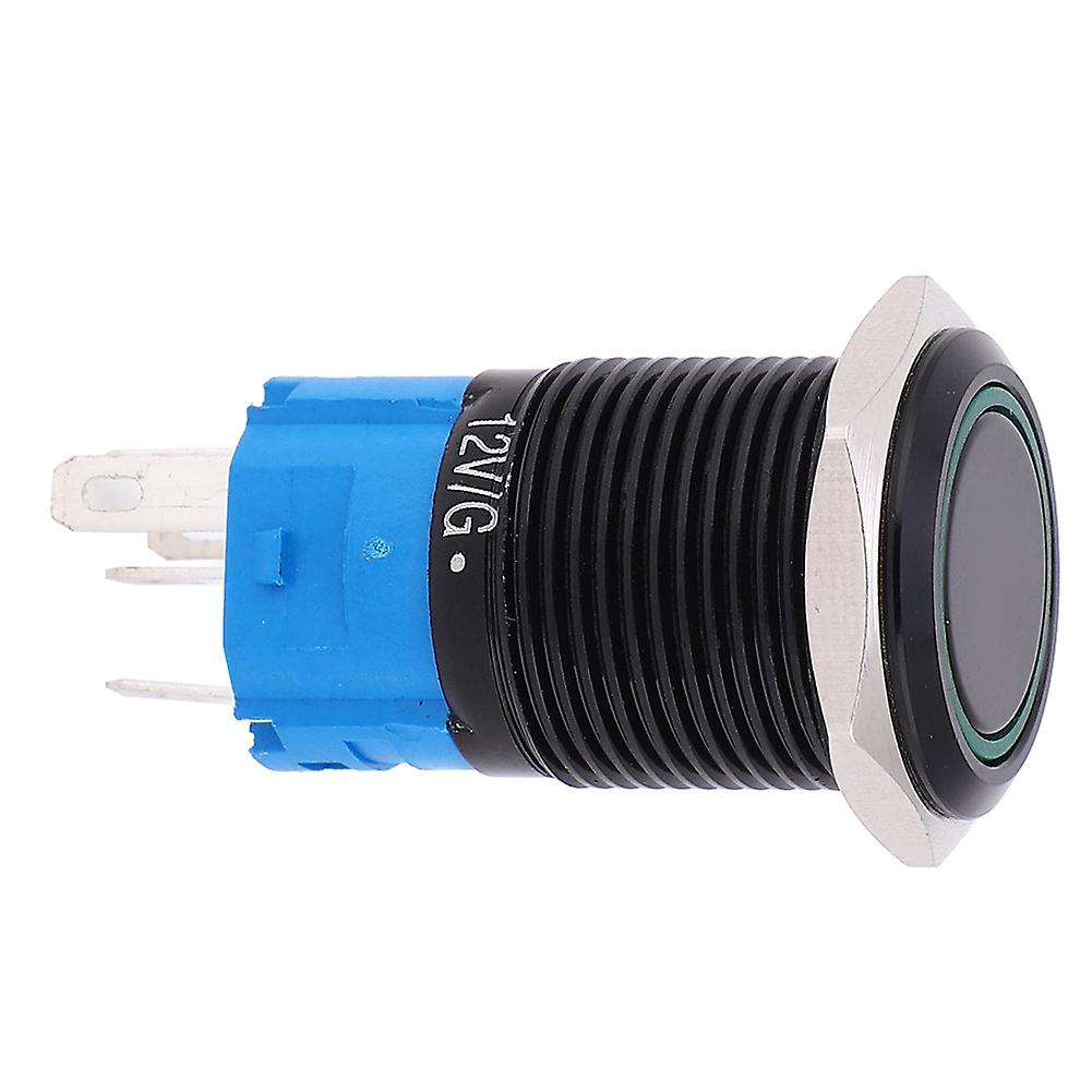 2PCS 12VDC 16mm Push Button Switch 5 Pin Self Locking IP65 Waterproof Button Switch with Light(Green )