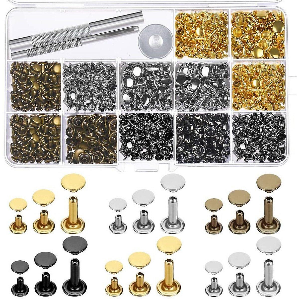 420+3 Sets Leather Craft Double Cap Rivets Tubular Metal Studs Fixing Tools Kit
