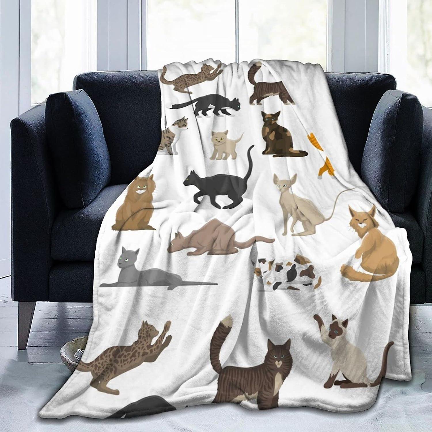 Super Soft Flannel Blanket Domestic Cats Breeds Throw Blanket Fluffy Soft Blanket for Bed Sofa Washable