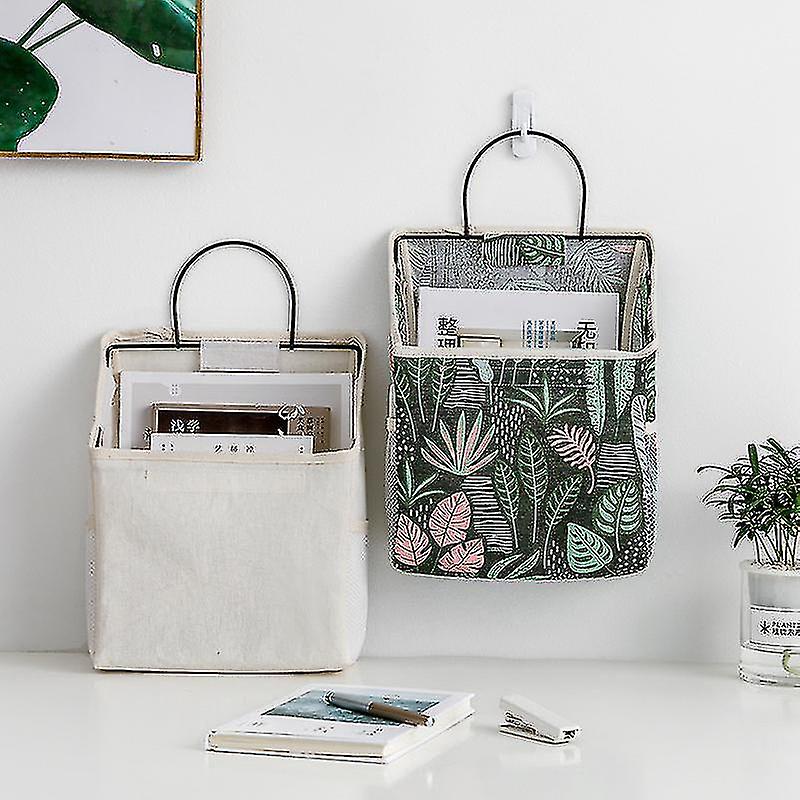 Wall Hanging Organizer Bag Hanging Storage Canvas Basket With Side Mesh Pocket Decorative Organizer