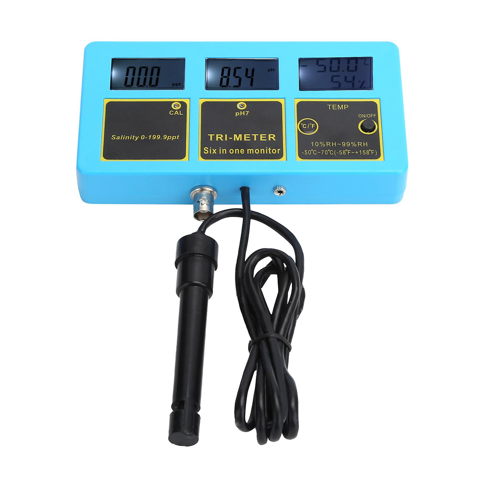 4 in 1 Water Quality Test Pen PH Salinity Meter Thermometer LongTerm Online Monitor for Fish Tank(US Plug 110120V)