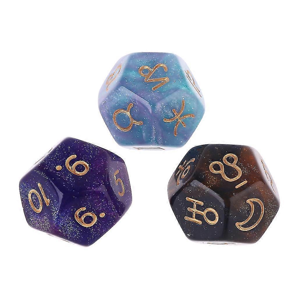 3pcs/set Dichromatic D12 Polyhedral Astrology Dices for Constellation Divination Board Games