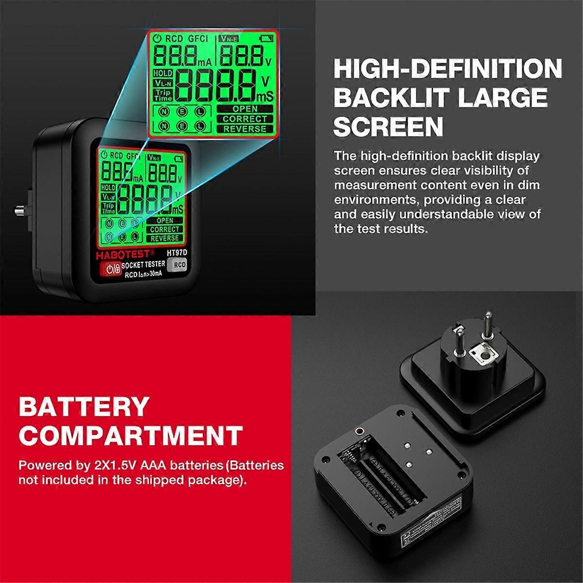 HT97 Digital Socket Tester Smart Voltage Detector Outlet Checker EU Plug