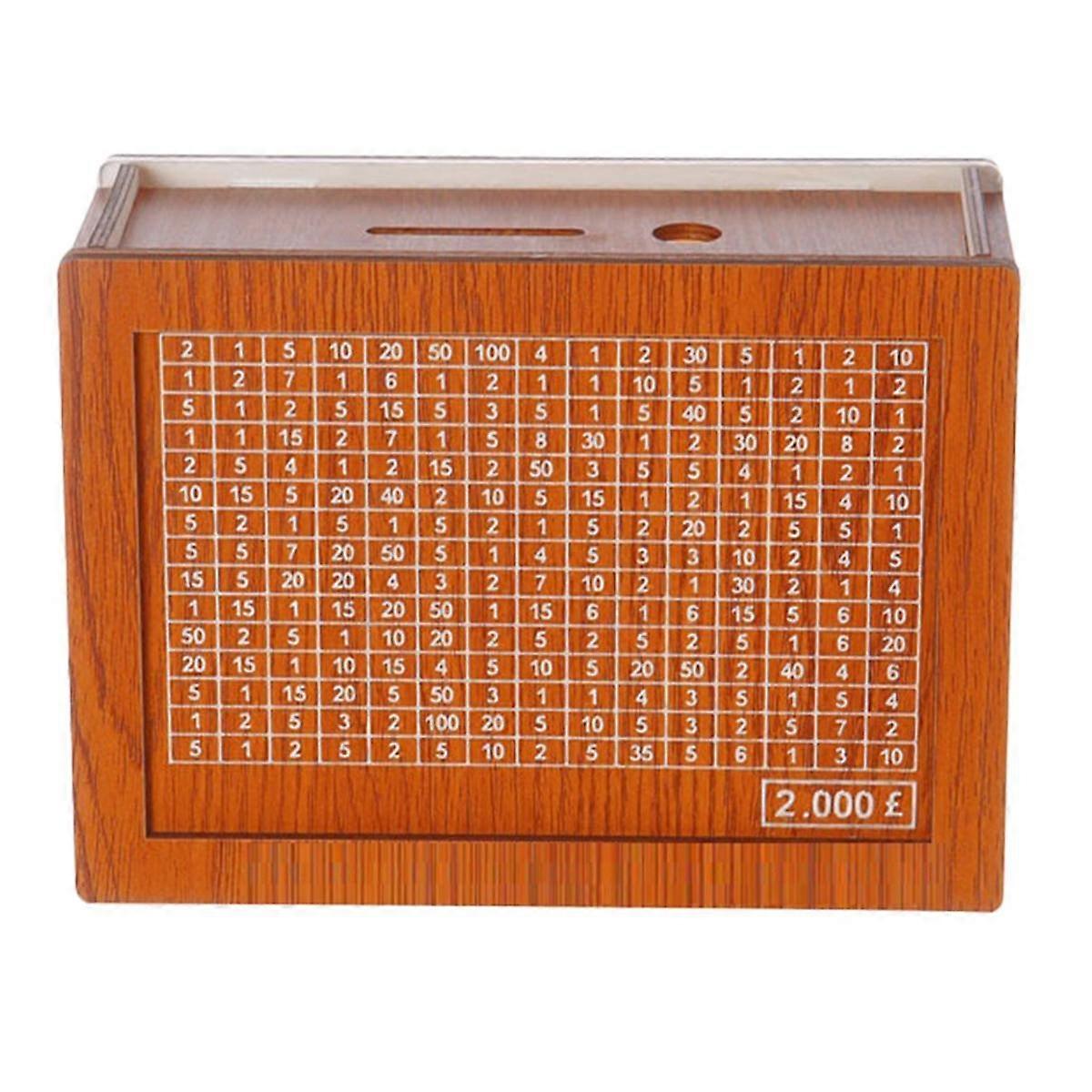 お金の節約ボックス、子供と大人のための木製現金金庫、カウントダウンとマネーターゲット2000付きの再利用可能な貯金箱