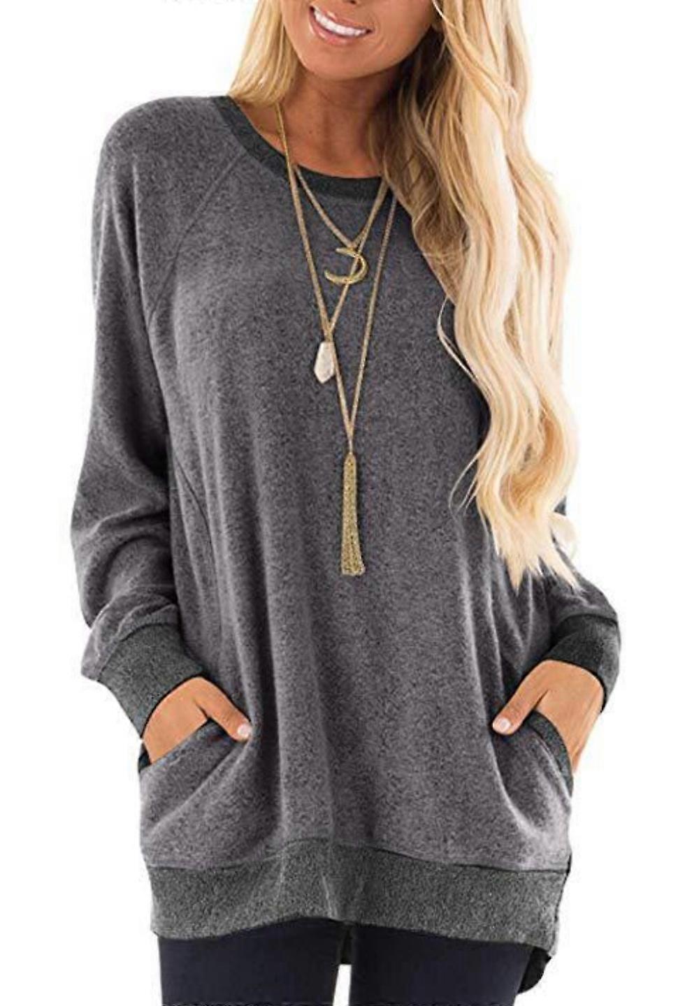 Women's crew neck tops, sweatshirts, pullover with pockets