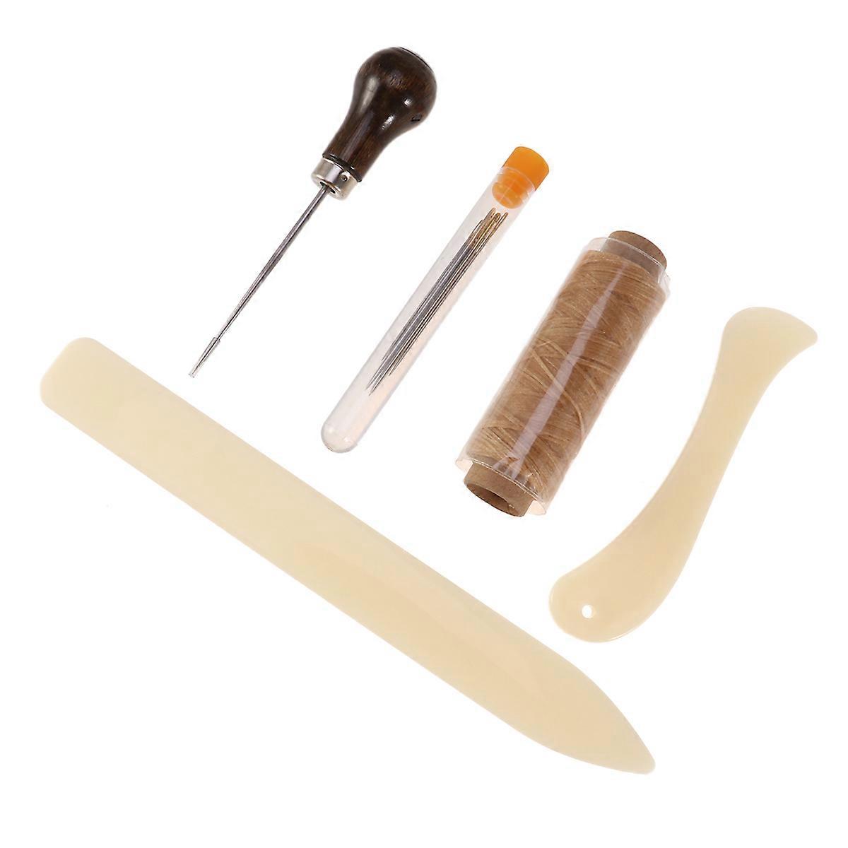 10PCS/Set Bookbinding Tools Set Bone Folder Creaser Waxed Linen Thread Wood Handle Awl Large-eye Needles for Handmade Books Bookbinding and Sewing Sup