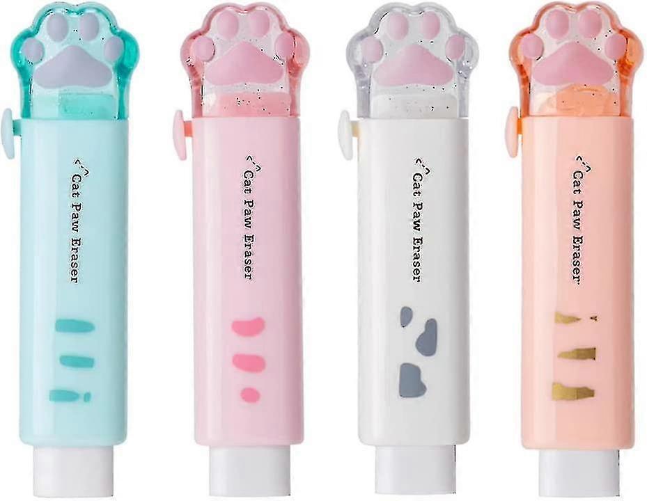 4 Pcs Retractable Erasers, Cat Paw Erasers For Kids, Push-pull Erasers