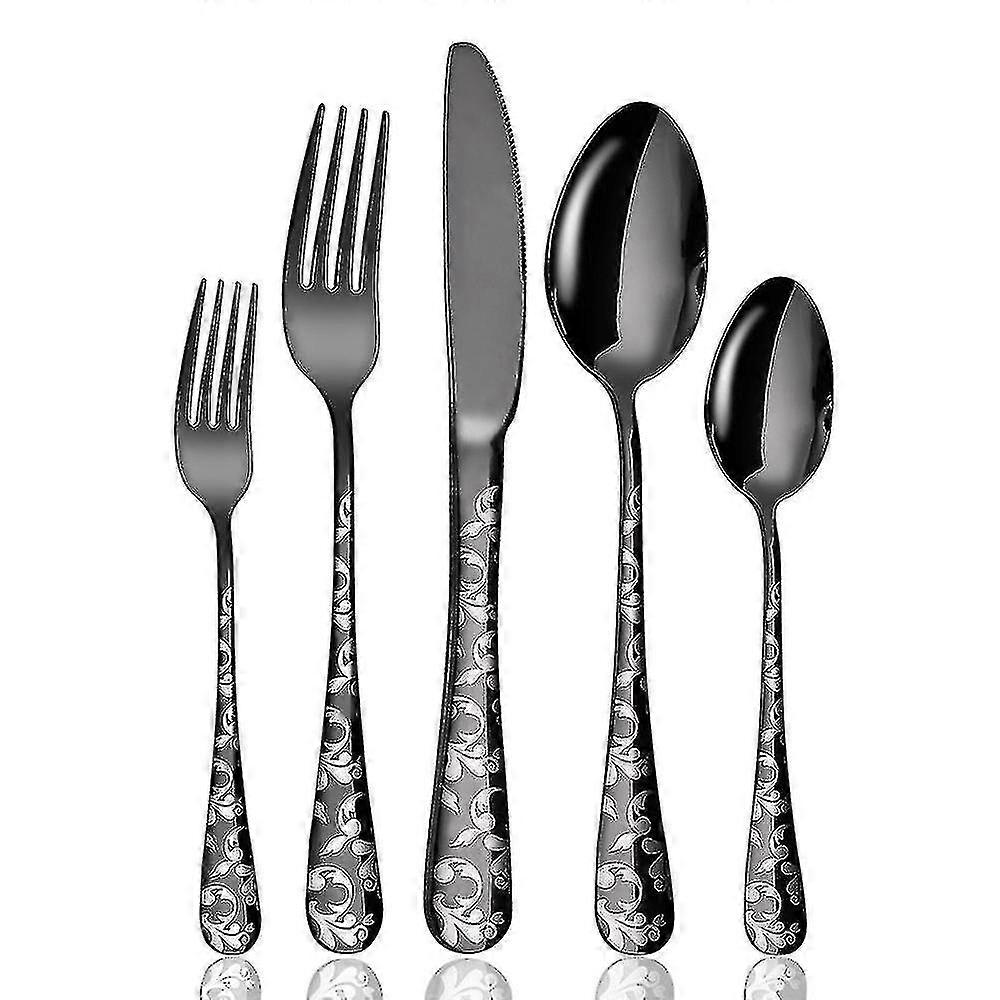 Set For 5, Stainless Steel Flatware Cutlery Set For 5, Utensil Set Include Knives Forks And Spoons, Unique Pattern Design, Mirror Polish