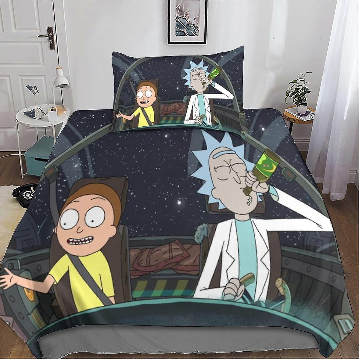 Rick and Morty Bedding Set with Duvet Cover and Duvet Cover Rick and Morty D with Zipper Closure in Soft Microfiber for Adults and Children's Room 135