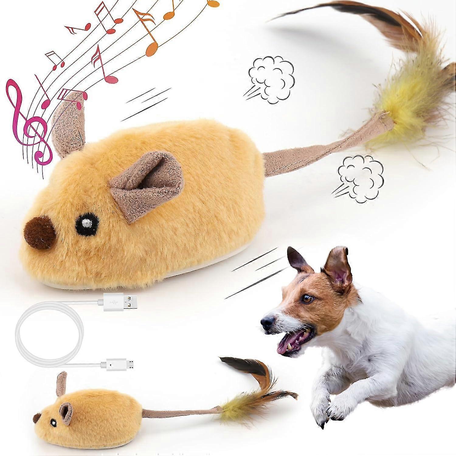 Interactive Dog Toys, Fake Mouse Moving Cat Toy with Automatic Sensor, Mouse Toy with Realistic Sound & Extended Tail, Automatic Toy for Cats Dogs Pet