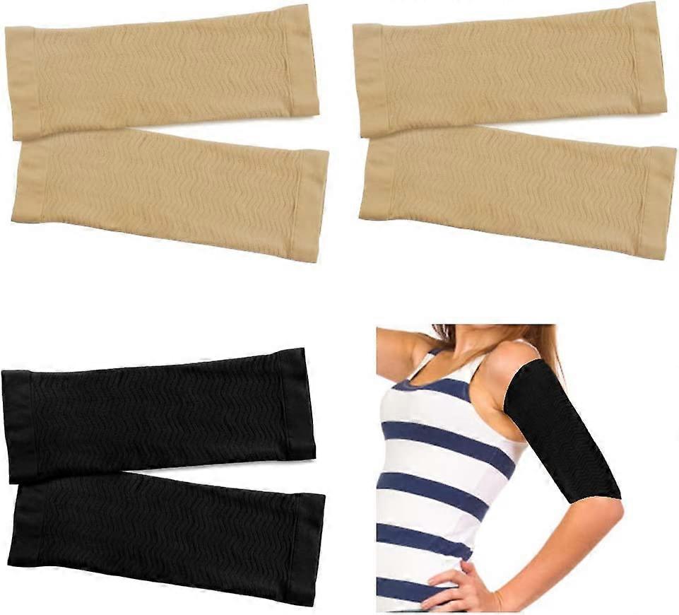 Women's arm, 3 pairs compression arm sleeves of slimming elastic arm(black and beige)