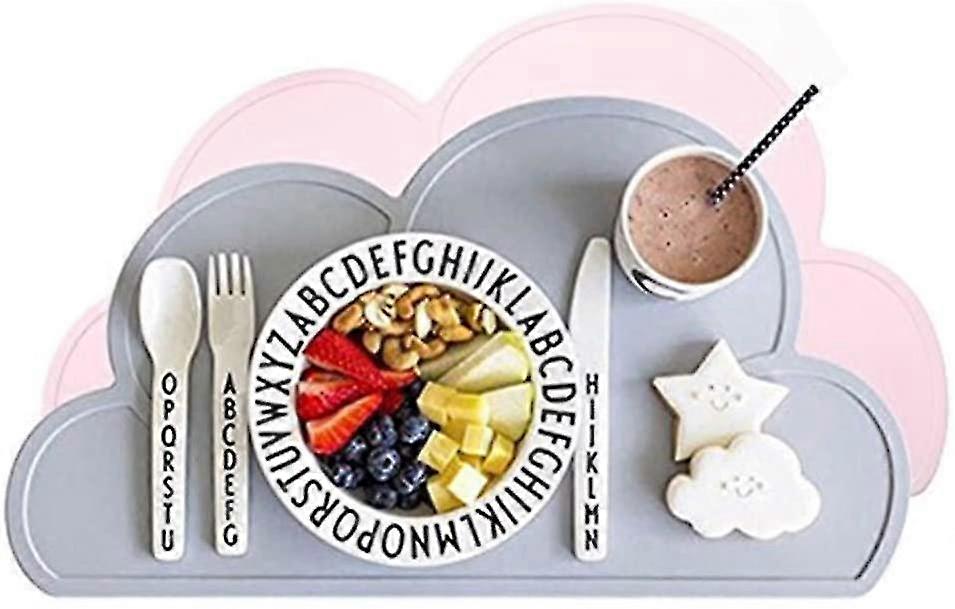 Children's Cloud Shape Silicone Waterproof Place Mat (pink + Gray)