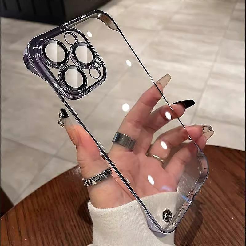 Ultra Thin Clear Plating Hard Case with Camera Lens Protector for iPhone 16/15/11/12/13/14 Pro Max Dark purple