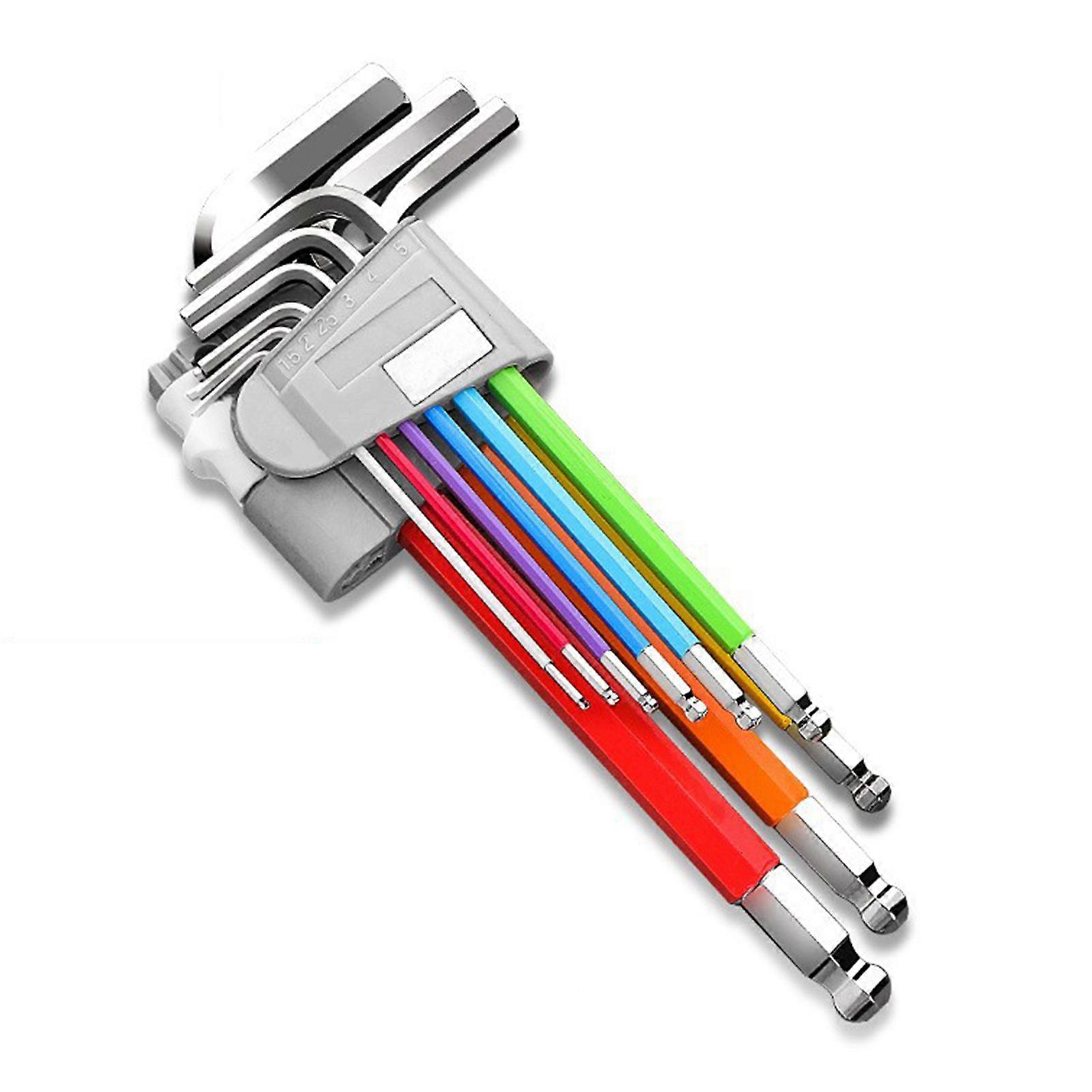 Premium Hex Key Set Multicolor Long Arm Ball Head Design with T-Handle Chrome Vanadium Steel Tool