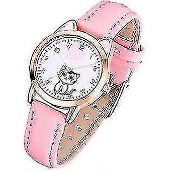 Kinderuhren, Kinder Cartoon Uhren Leuchtende Quarzuhren Nette Katze Muster Casual Leder Uhr