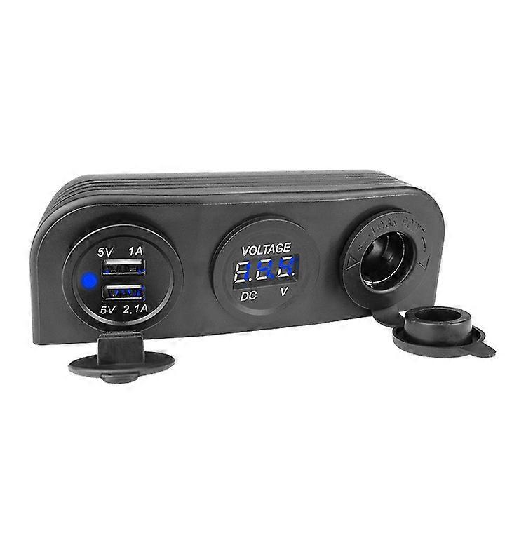 3.1A Carregador de carro USB duplo 12V / 24V Isqueiro Tomada Voltímetro de saída com 3 furos Base de barraca para carro motocicleta barco ATV
