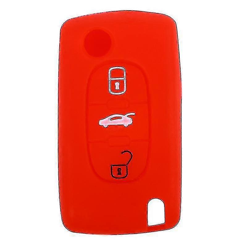 3 Button Car Accessories Silicone Key Case Cover For Peugeot 308 (red)