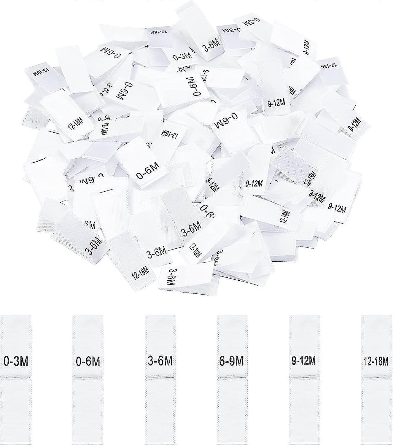 600 Pcs Clothing Month Labels, 6 Styles Cloth Sewing Labels Embroidered Label Size Labels Tags For Clothing Sewing Sew On Clothes, White