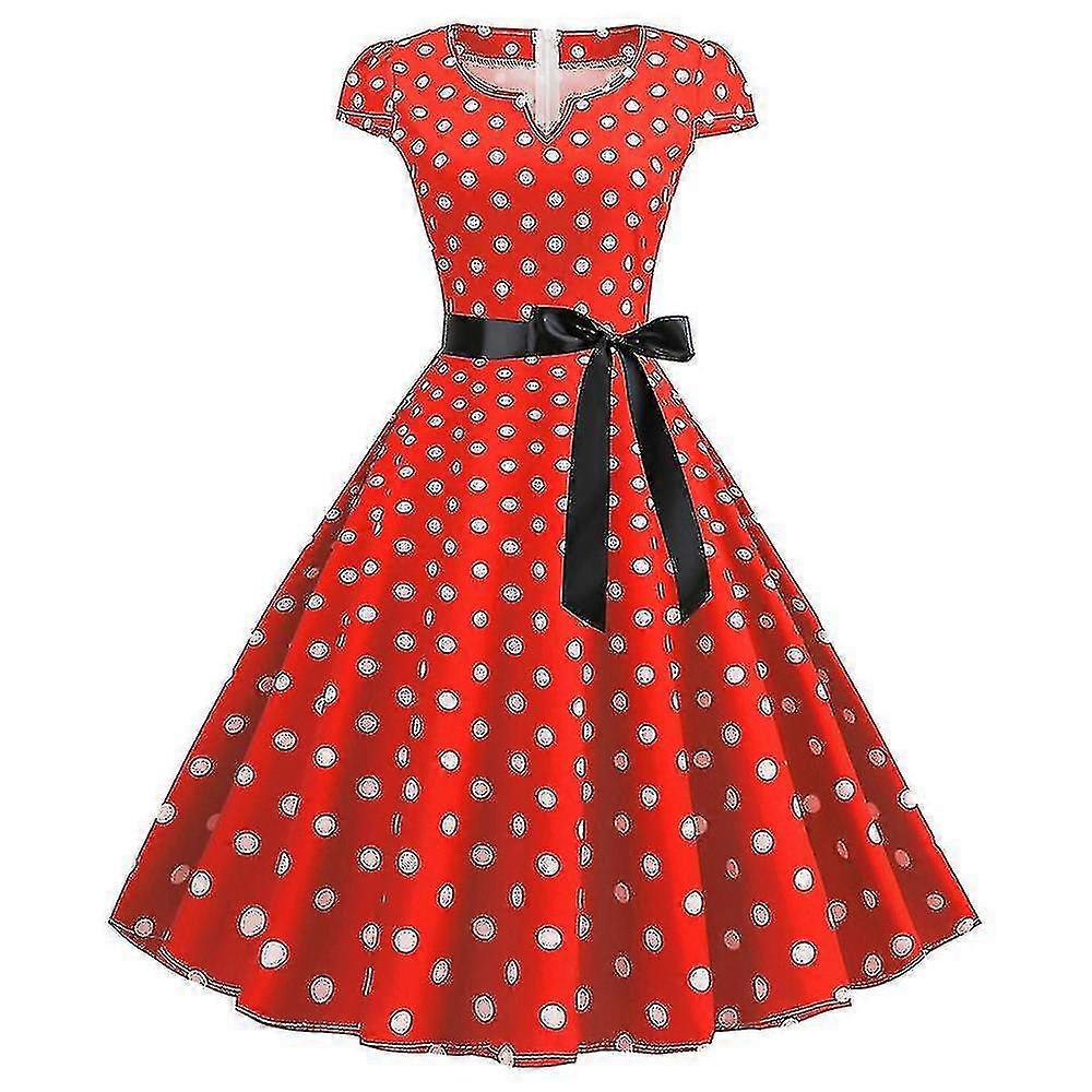 Kadın Polka Dot Hepburn Retro 50s 60s Rockabilly Akşam Partisi Salıncak Midi Elbise
