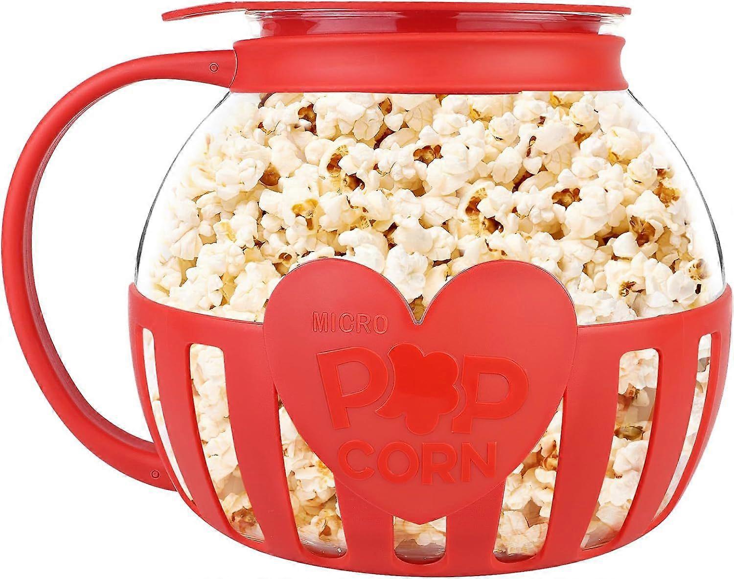 Microwave Popcorn Popper with Temperature Safe Glass, 3-in-1 Lid Measures Kernels and Melts Butter,Red 6.5*9.75CM