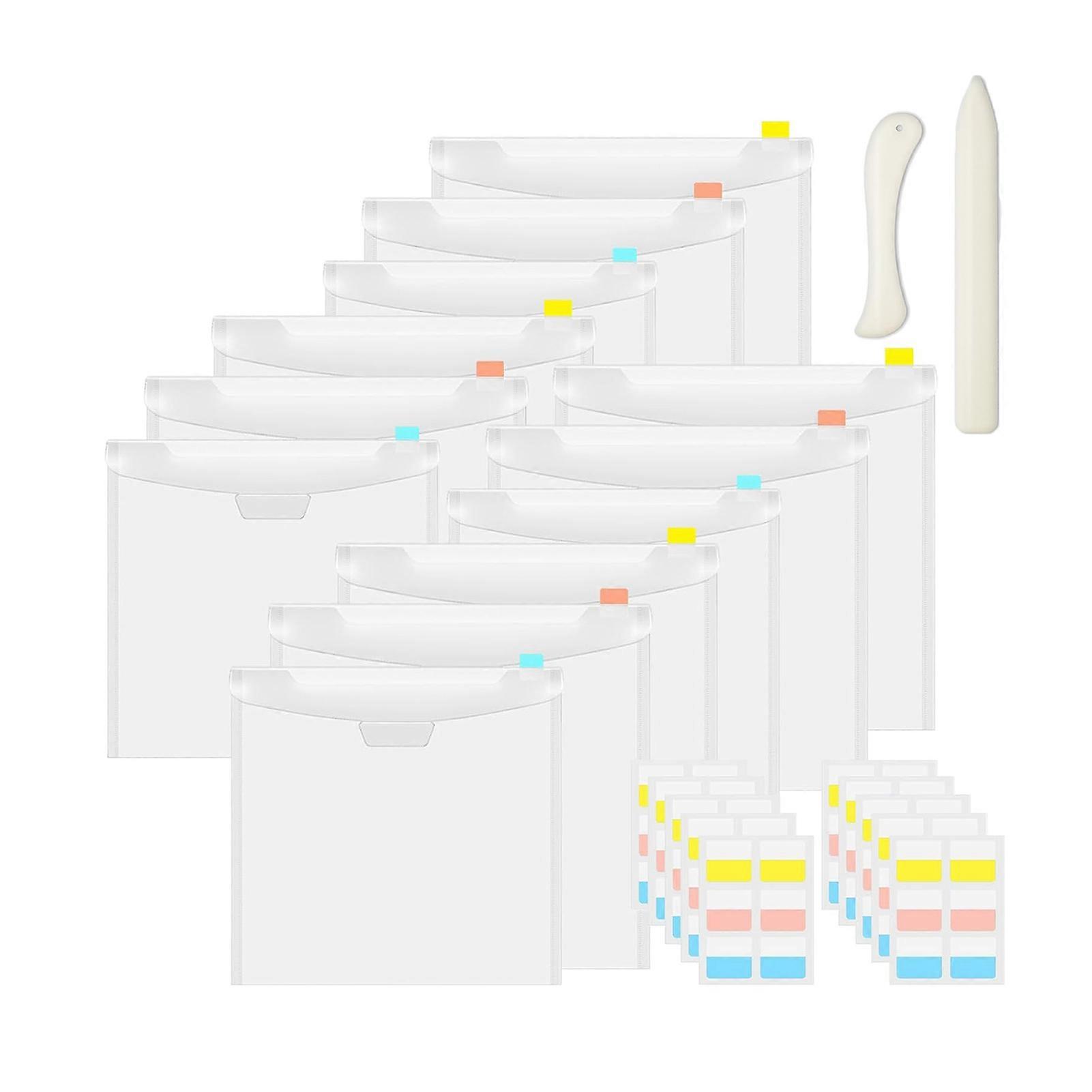 12Pcs Scrapbook Paper Organizer with Index Label Paper Folding Cutter 12-Inch Paper Folder Clear Vinyl Paper Card Storage Bag