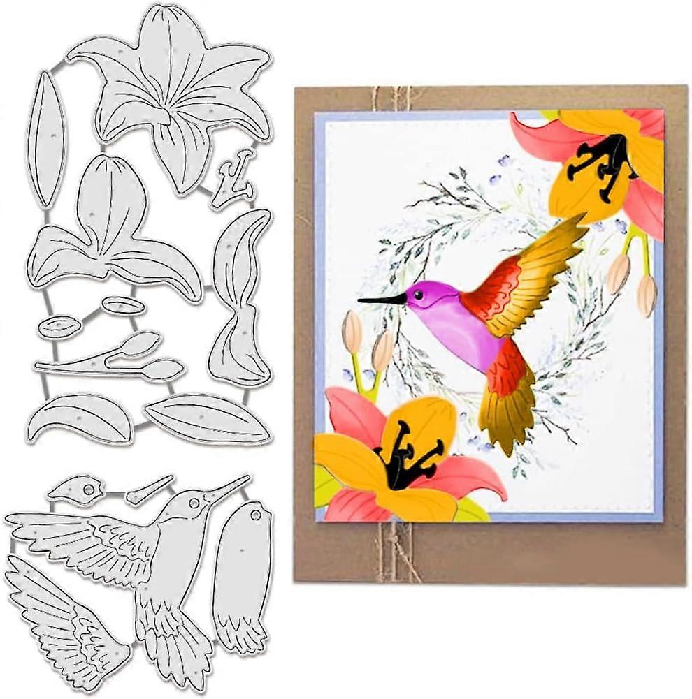2pcs Bird Flower Metal Die Cuts Hummingbird Lily Leaves Cutting Dies Cut Stencils Embossing Stencils Template for Paper Card Making Decoration DIY Scr