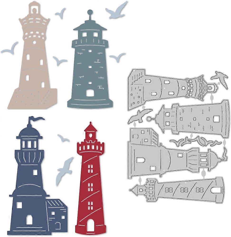 4 Styles Lighthouse Birds Cutting Dies Card Making Summer Lighthouse Die Cut Carbon Steel Die Cuts Stencils Scrapbooking Embossing Template Tool for D