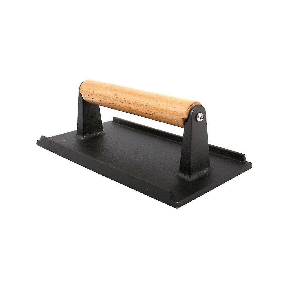 Kitchen Heavy Cast Flat Iron Steak Weight/Bacon Press with Wooden Handle, Grill Press