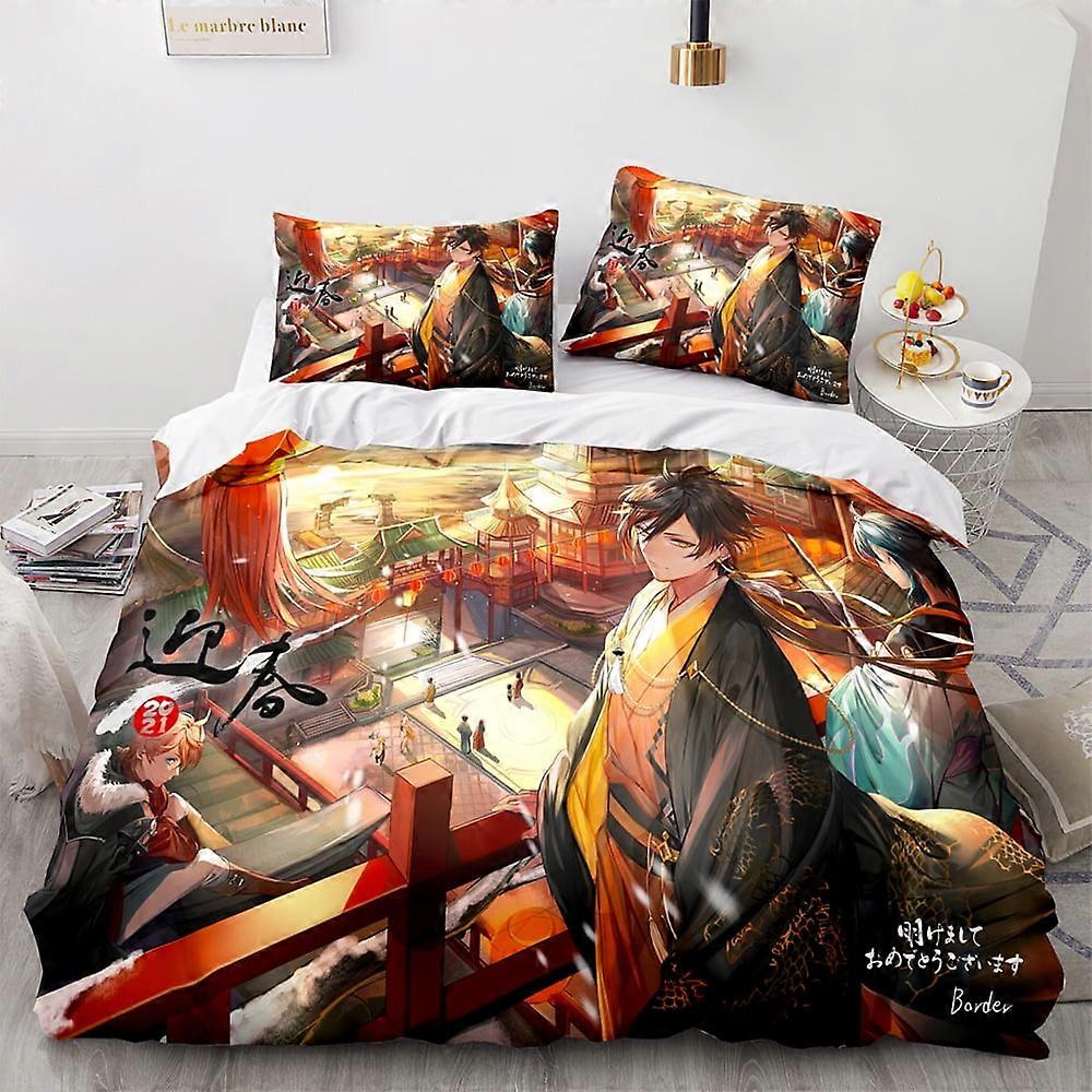 v5308  Bed Sheets Bedding Genshin_Impact 3 PCS Comforter Set with 2 Pillowcases,Genshin_Impact Bedding Set Sheet Set for Kids Adults,All Season Lightw