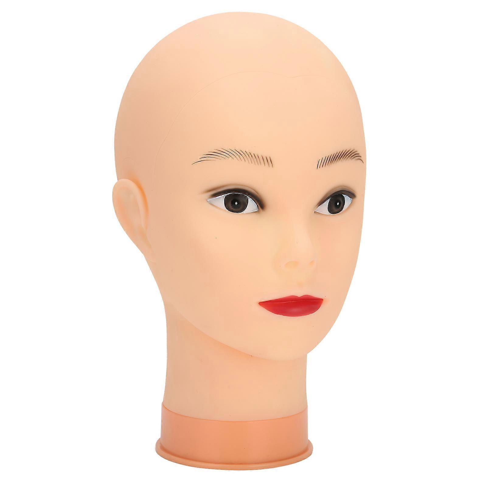 Hat Wig Display Mannequin Head Model Makeup Training Practice Bald Mannequin Head (Pink Base)with Makeup